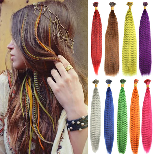 Colored Strands for Hair Feather Extension 10 Pieces