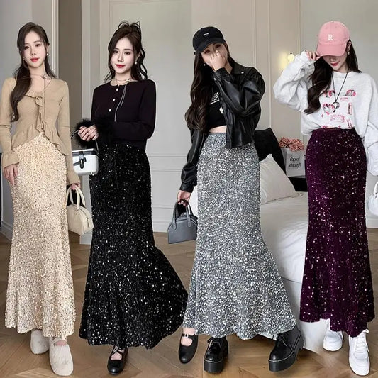 Korean Fashion Slit Sequined Party Pencil Skirts