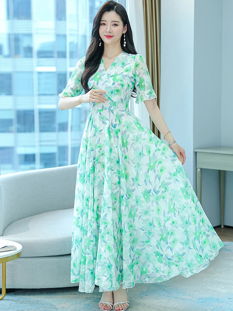 Chiffon Floral  Chic Long Dress