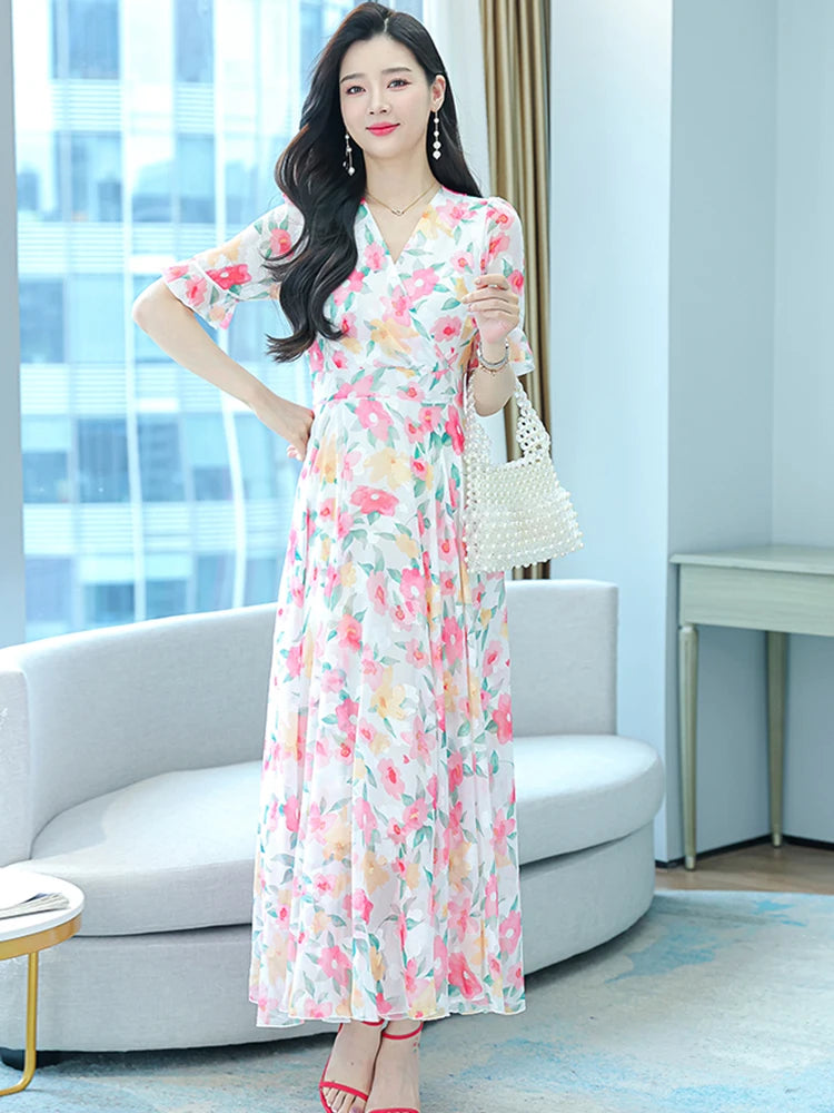 Chiffon Floral  Chic Long Dress