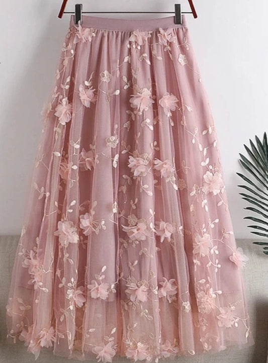 Embroidered Floral  Long Skirt