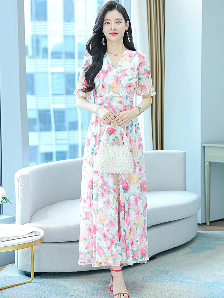 Chiffon Floral  Chic Long Dress